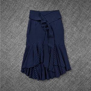 Navy Pinstripe High Waist Tie Skirt